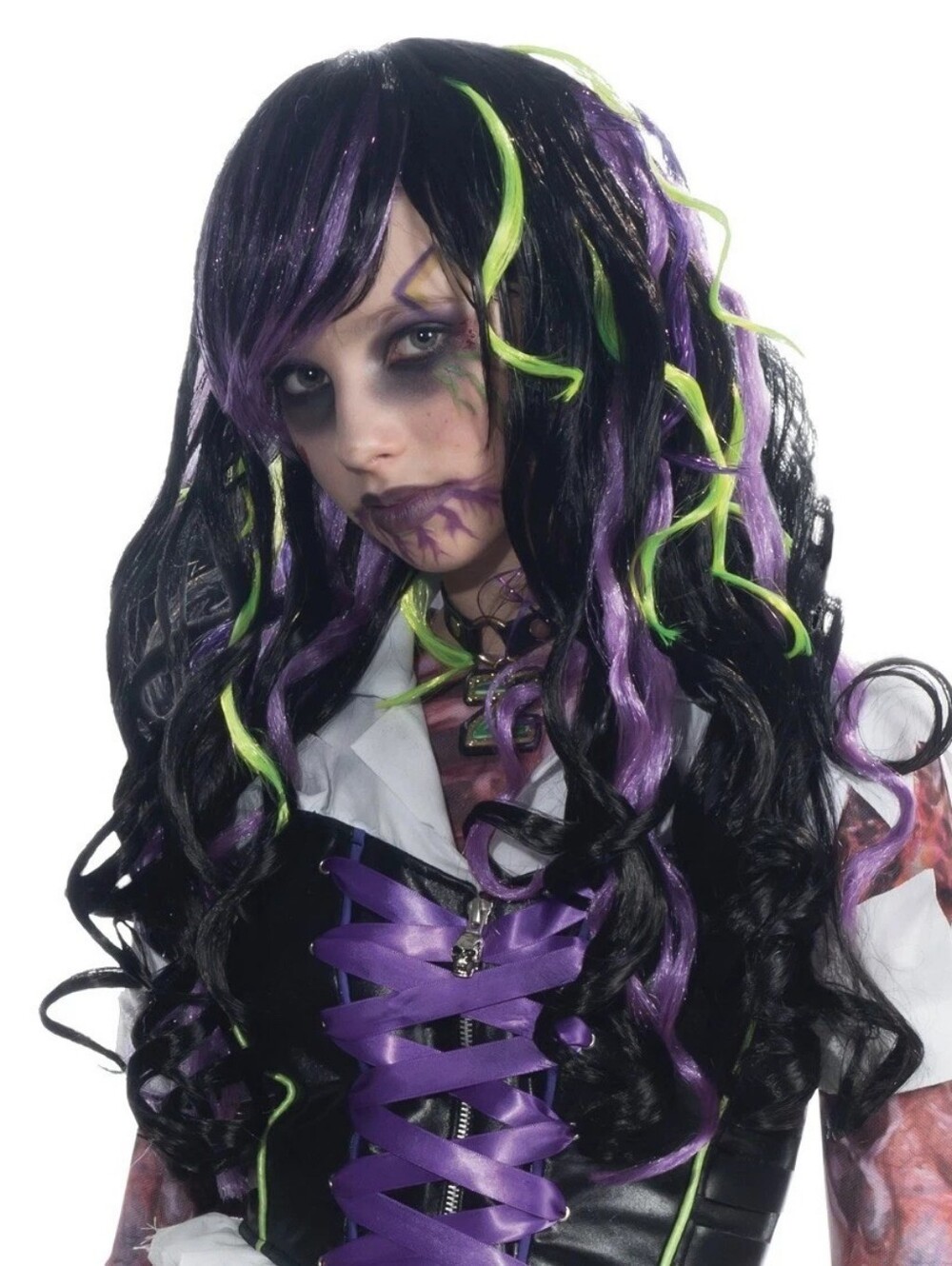 ✨️NWT✨️ Spirit Zombie Rocker Wig - Black with Purple & Neon Green Streaks